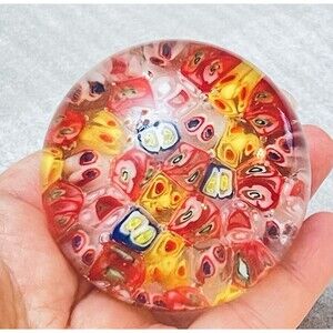 VTG 1980s Millefiori Art Glass Paperweight Clichy Style Hand Blown Multicolor